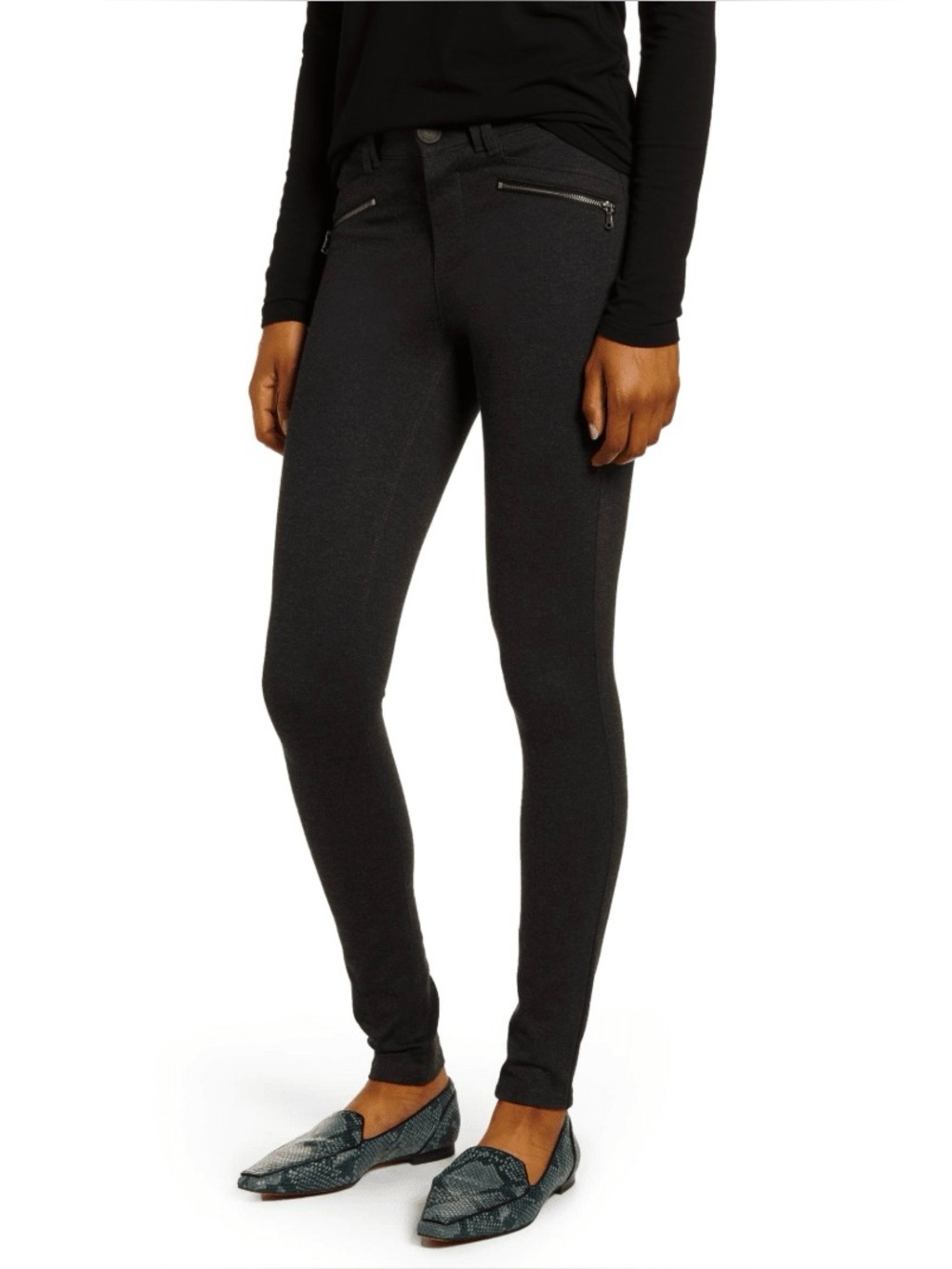 NYDJ Black Ponte Knit Zip Pocket Skinny Legging Pants size 14